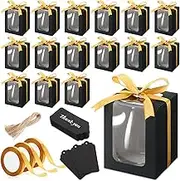Fulmoon 50 Wine Glass Gift Boxes With Clear Window - Glassware Display Box for 9 oz Stemless Glasses - Black Favor Boxes With Ribbon, Tag, Hemp Rope