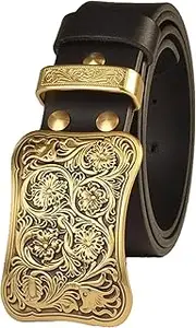[ZHQNYZQ] Clothing Accessories Western Cowboy Leather Belts for Gift Casual Golf Dress Pants Shirts Brass Metal Buckle Men's Belt Trim to Fit