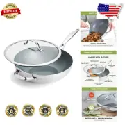 Multi-Clad 12” Wok with Lid - Stainless Steel & PFAS-Free Nonstick Coating
