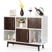 3-Door Storage Cabinet Display Shelf Console Table TV Stand Pine Legs