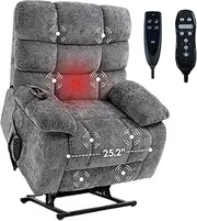 FLEXISPOT Oversized Power Lift Recliner: Targeted Massage, Heat Function, Infinite Positions, Gray Cheille Material(XL6F-Cloud)