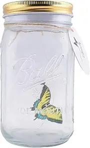 Pasotim Butterfly Collection in A Jar, Butterfly Jar That Moves, LED Light Romantic Glass Animated Butterfly Yellow Easy Install Easy to Use