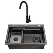 ACA 68x46CM Kitchen Sink With Tap Set Smart Drainage Single Bowl Topmount Colander Nano Black