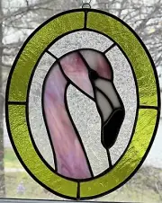 Stained Glass 8x10 Oval Flamingo Suncatcher Wall Art Window Panel Green