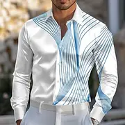 Men's Geometric Gradient Waves Satin Shirt Dress Shirt Button Up Shirt Long Sleeve Fashion Casual Vacation Daily Summer Spring Fall Turndown Collared Shirts 3D