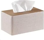 Stylish PU Leather Tissue Box Holder, Square Napkin Holder Pumping Paper Case Dispenser, Facial Tissue Holder with Magnetic Bottom for Home Office Car Automotive Decoration (Beige)