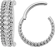 [Pierced Koala] 2PCS Titanium Implant Grade 16G Gem Huggies Septum jewellery Hinged Segment Ring Body Piercing Nose Hoop Lip Clicker Tragus Daith Eyebrow Ring Helix Cartilage Rook Earrings