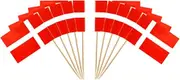 JAVD CYPS 100 Pcs Denmark Flag Danish Toothpick Flags, Small Mini Stick Cupcake Toppers Danish Flags,Country Picks Party Decoration Celebration Cocktail Food Bar Cake Flags