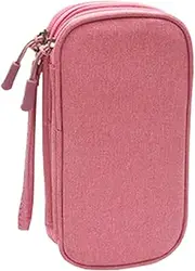 Travel Electronic Organizer Bag, 3 Compartments Portable Electronic Phone Accessories Storage Multifunctional Case for Cable, Cord, Charger, Hard Drive, Earphone(Pink)