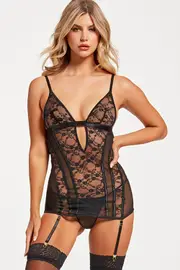 [Seven Til Midnight] Infatuation Black Lace Chemise Set
