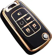Cacacar for Chevy Key Fob Cover, Premium TPU Full Protection Key Fob Case for Chevrolet Equinox Camaro Cruze Malibu Sonic Buick Terrain (5 Buttons Black)