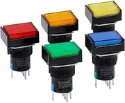 Baomain 16Mm Push Button Switch Momentary Rectangular Cap LED Lamp Red Yellow Orange Blue Green Light Dc 12V Spdt 5 Pin 5 Pack