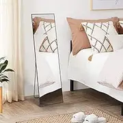 Full Length Mirror 170x60cm - Wall Mount & Floor Stand with Steel Frame for Bedrooms, Salons & Boutiques | Ultra-Thin 2cm Profile | Space-Saving Distortion-Free Reflection (Black-170x60cm)