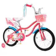 Costway 40cm Girls Bike w/Basket Doll Seat Colorful Streamers & Training Wheels Adjustable Bicycle