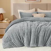 BEDELITE Fleece King Comforter Set -Super Soft & Warm Fluffy Grey Bedding, Luxury Fuzzy Heavy Bed Set for Winter with 2 Pillow Cases