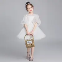 在飛比找蝦皮購物優惠-女童燈籠袖禮服 白色公主裙蓬蓬紗裙 小女孩喜宴花童婚紗 短款