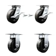 6 Inch Phenolic Caster Set 2 Brakes/Swivel Locks and 2 Rigid Service Caster