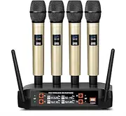 Depusheng DX4 Wireless Microphone with 4 Professional UHF Dynamic Mic Cordless Handheld Microphone System for Karaoke Singing Party Church Wedding PA Speaker