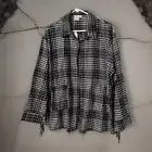 Grace & Emma Plaid Fringe Shirt Shacket SzXL Black Gray Pockets Western