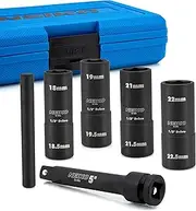 NEIKO 02290B Lug Nut Socket Set, 1/2” Impact Thin Wall Flip Socket Set, Half Size Wheel Socket Set, Metric 6 Point, 5" Extension Bar & Knockout Bar, 18.5mm, 19.5mm, 21.5mm, and 22.5mm