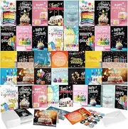 Harloon 100 Pack happy Birthday Card Assorted Bulk with Blank Envelopes and Stickers 4 x 6 Inches Greeting Cards Blank Happy Birthday Cards for Men Women Adults Kids, 20 Styles (Vivid Style)