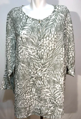 Women 3X Linen Tunic Blouse Top Shirt Grey White Christian Siriano New NWT