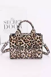 FASHNZFAB Women's Leopard Patent Faux Leather Tote Bag
