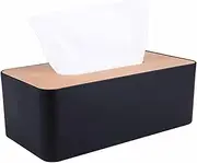Tissue Box Cover Rectangle Tissue Box Holder Dustproof Black Cover Decorative Wood Bamboo Holder Napkin Case for Bathroom Vanity Bedroom Dresser