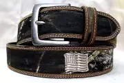 MOSSY OAK CAMO LEATHER & CANVAS BELT - WITH "AMERICAN FLAG " CONCHOS 46"