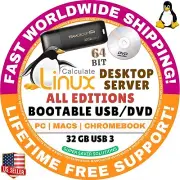 CALCULATE LINUX OS, ALL VERSIONS, LIVE/FULL, BOOTABLE USB/DVD 64-BIT FAST SHIP