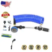 Lightweight 25' Self-Coiling Garden Hose in Blue with Convenient Shower Wand