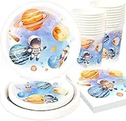 Space Themed Birthday Party Decorations Outer Space Paper Plates Napkins Cups Party Supplies Space Planet Astronaut Baby Shower Tableware Set for 25 Guests