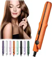 Dualglam Mini Dual-Purpose Curling Iron, Mini Dual Purpose Curling Iron, Portable Travel, Straightener and Curler 2 in 1, for All Hair Types (Orange)