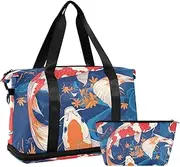 [Amooorous] Goldfish Lucky Japanese Large Travel Bag Carry On Weekend Bag with Toiletry Bag for Trip Multifunctional, goldfish lucky Japanese, 1 size