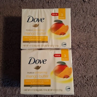 2 PK Dove Glowing Gentle 6 Bars Soap Mango/Almond Butter ~ 3.17 oz each