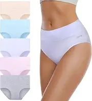 [coskefy] Women's High Waisted Cotton Underwear Soft Breathable Panties Stretch Briefs Seamless Ladies Panties 5 Pack