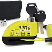 KRASER WA6Y Motorcycle Alarm Disc Lock 110dB, Reinforced Waterproof Security Lock, 5ft Reminder Cable, Carry Pouch, 6mm Universal Anti Theft Wheel Brake Lock for Scooter, Bicycle, Electric Bike