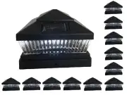 12 Pcs Black Solar Garden Outdoor Cap Post Light 6X6 Plastic with 5 LED Bulbs