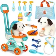 Lehoo Castle Kids Doctor Set, Pet Care Play Set, Vet Dog Pretend Play Doctor Kit Kids with Pet Stroller, Storage Bag Stethoscope, Role Play Set for 3 4 5 Year Boys Girls