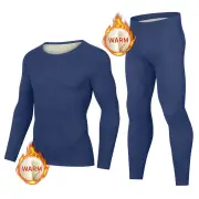TENGOO Men Winter Thermal Underwear Set Daily Base Layer for Autumn Winter Solid Color 2pcs Homewear, Long Sleeve Round