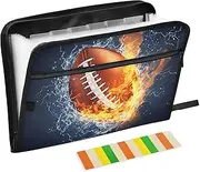 Quteprint 13 Pockets Expanding File Folder with Zipper Closure, American Football on Fire Accordion File Folder with Sticky Labels, Letter Size A4 Papers Expandable File Document Organizer