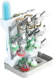 Baby Bottle Drying Rack, Vertical Bottle Drying Stand with 12 Hooks and Tray, Draining Board Rack for Bottles, Teats, Cups, Pump Parts and Accessories, Space Saver