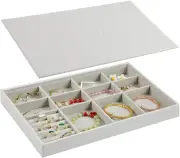 Jewelry Tray with Lid,Stackable Jewelry Org Tray,Jewelry Holder for Drawer Inserts with PU Leather Jewellery Display Box Case for Earring Ring Watc