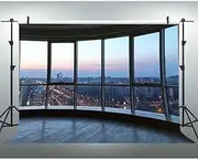 EOA 7(W) x5(H) FT Window City View Business Backdrop Office Wooden Floor Background Portrait Meeting Urban Backdrop Banner Studio Props
