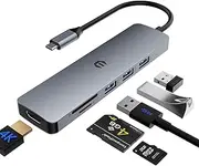 SUTOUG 6-in-1 USB C Hub Docking Station with 4K HDMI Output, USB 3.0 Up to 5Gpbs, SD/TF Card Reader, Compatible for Laptop and Other Type C Devices