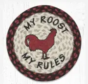 2 Braided Jute Round Placemat/Trivet/Swatch. MY ROOST RULES. Earth Rugs.10"