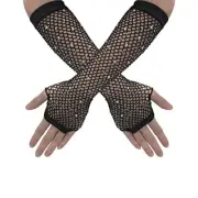 Rhinestone Fingerless Arm Fishnet Gloves Women's Long Fishnet Mesh Gloves for