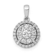 14K White Gold Lab Grown VS/SI+ G+ Diamond Round Halo Cluster Pendant