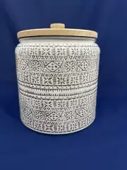 Threshold Stoneware Wood Lid Food Storage Canister Jar Nordic Pattern