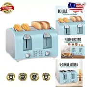 4-Slice Light Blue Toaster with Wide Slots, Cancel & High-Lift Safety Feature